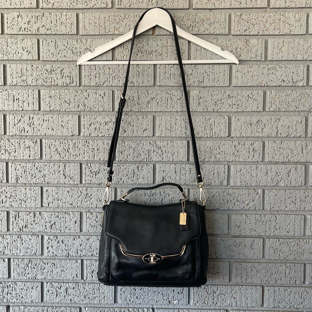 Coach Madison Small Sadie Leather Flap Satchel Bag Black Gold 26624 - Picture 2 of 9